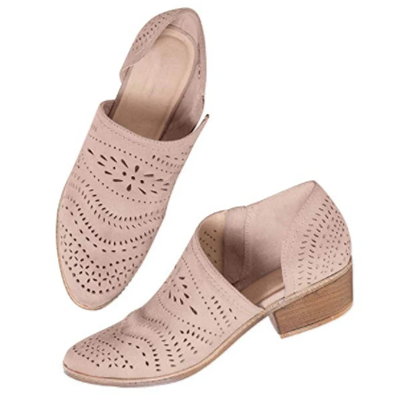 Популярные женские босоножки для отдыха в европейском и американском стиле; сезон весна-осень; обувь на низком каблуке с перфорацией; Размеры 35-43 - Цвет: Cream color