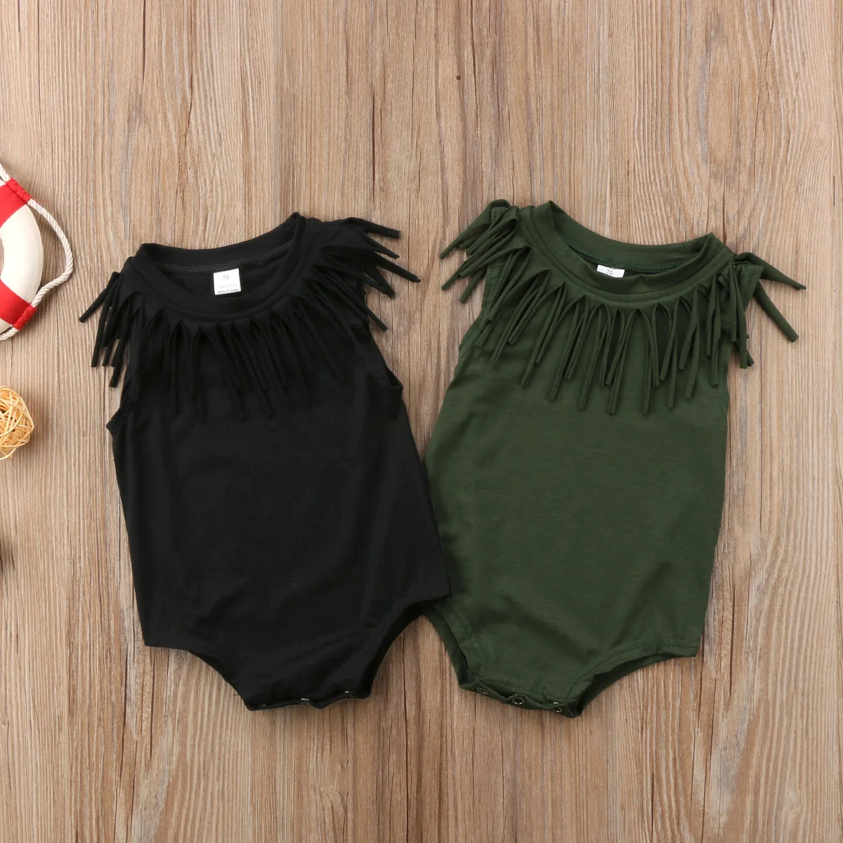 

2018 Baby Girls Boy Cute Sleeveless Toddler Black Green Tassel Clothes Jumpsuit Bodysuit Casual Novelty Summer Outfits