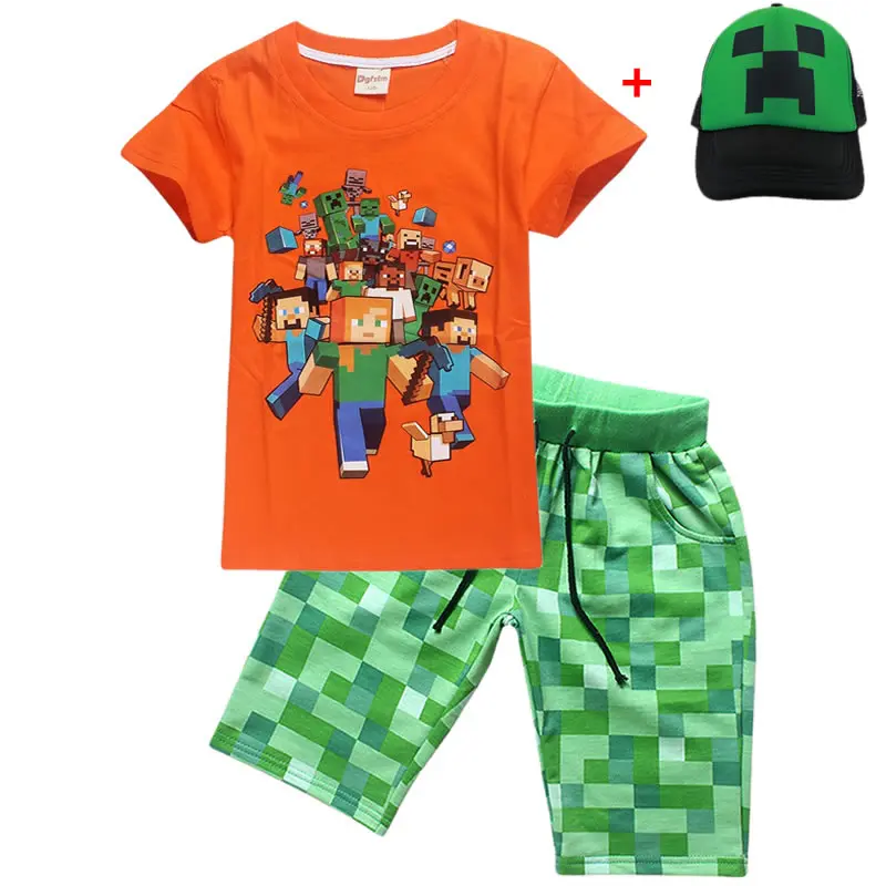 

Minecrafts Square Games tops Shorts Costume Summer Kids T-Shirt Girls Boys clothes Short Sleeve Shirts + Max Knee Length sets
