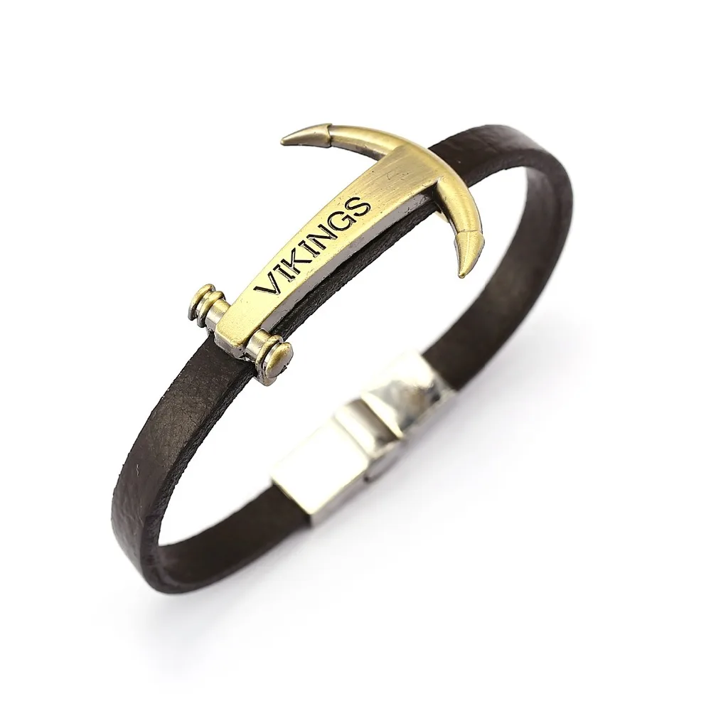 Linnor Gothic Homme Punk Anchor Viking Bracelet Genuine PU Leather Braslet Snap Button Braclet Vintage Cuff Bangle For Men | Украшения и