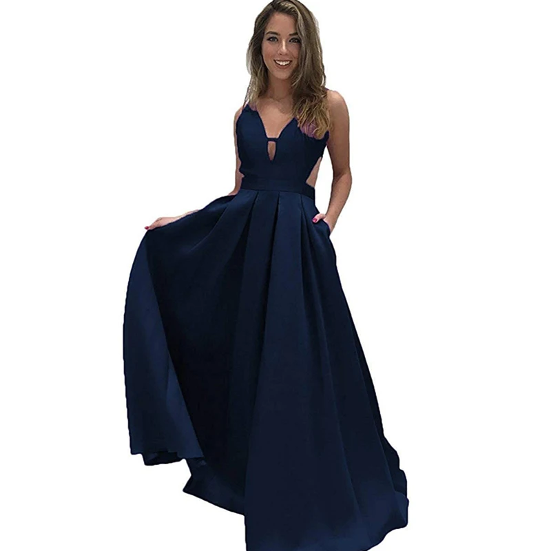 Simple-A-Line-Satin-Long-Evening-Party-Gowns-With-Pocket-V-Neckline-Sleeveless-Open-Back-Purple (3)