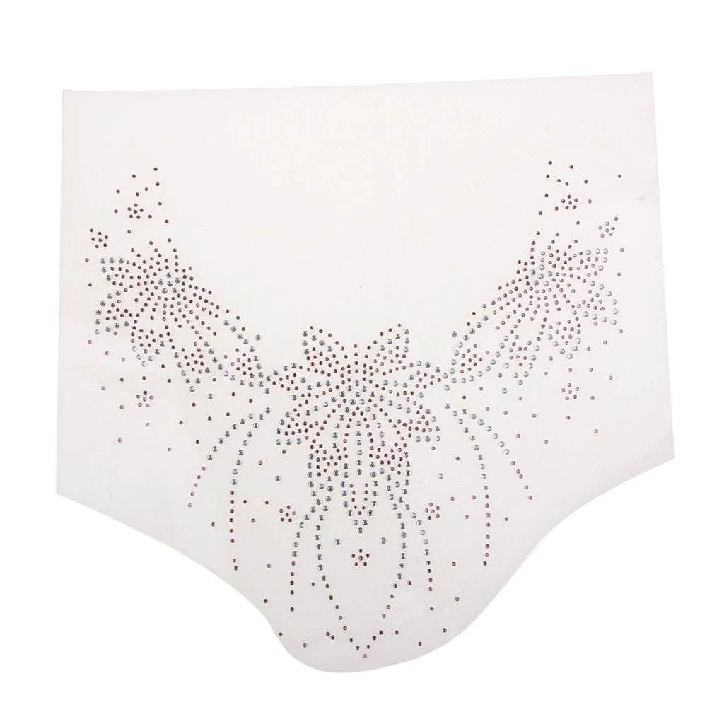 Floral Neckline Collar Trim Rhinestones Iron on Hot Fix Motif Heat Press Applique Patch