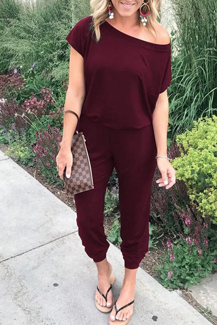 Plus Size S-3XL Summer Sexy Off Shoulder Short Sleeve Jumpsuits Solid Casual Slim Overalls For Women Long Romper Female Mujer