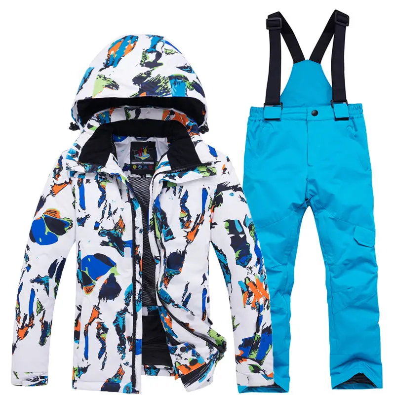 Детский зимний костюм для мальчиков и девочек, комплекты для сноубординга, водонепроницаемая теплая спортивная одежда для улицы, лыжная куртка и зимние штаны с подтяжками для детей