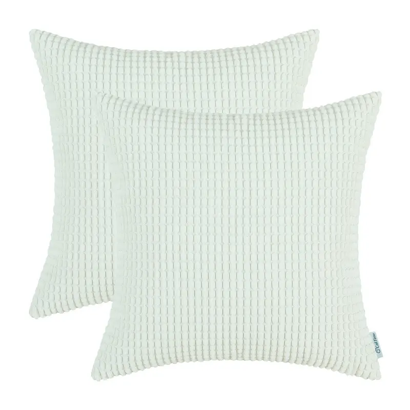 

2PCS CaliTime Cushion Cover Pillow Shell Home Sofa Bedding Comfy Supersoft Corduroy Corn Striped 18" X 18" (45cm X 45cm)