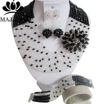 

Trendy Nigeria Wedding african beads jewelry set Clear AB crystal necklace bracelet earrings Free shipping VV-297