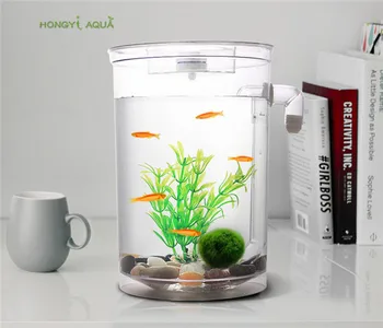 

1 piece plastic lazy fish tank small aquarium mini goldfish bowl square fish tank round fish tank ecological fishbowl rransparen