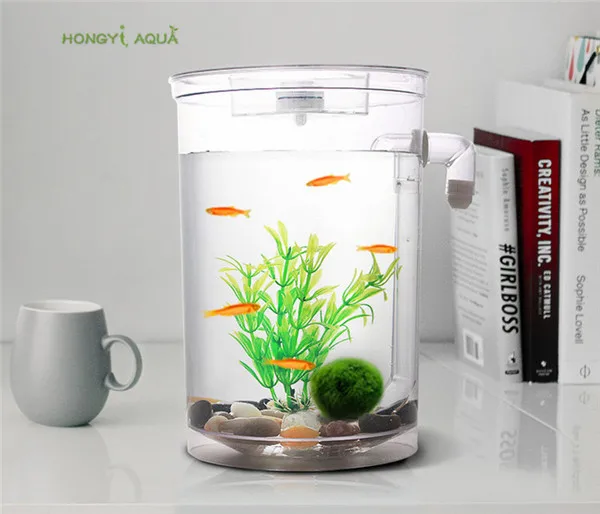 1 piece plastic lazy fish tank small aquarium mini goldfish bowl square fish tank round fish