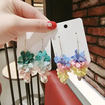 

2019 Spring Summer Crystal Multi Layers Flower Earrings For Women Beach Holiday Party pendientes