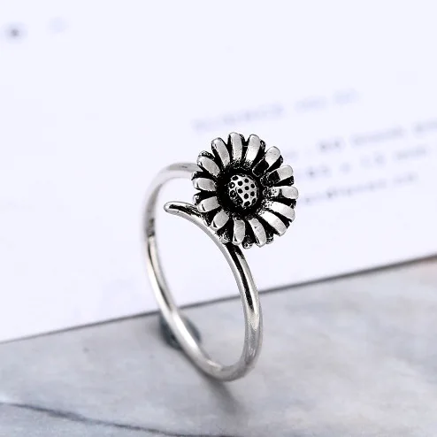 silver sterling ring jewelry rings sunflower shunyun statement adjustable