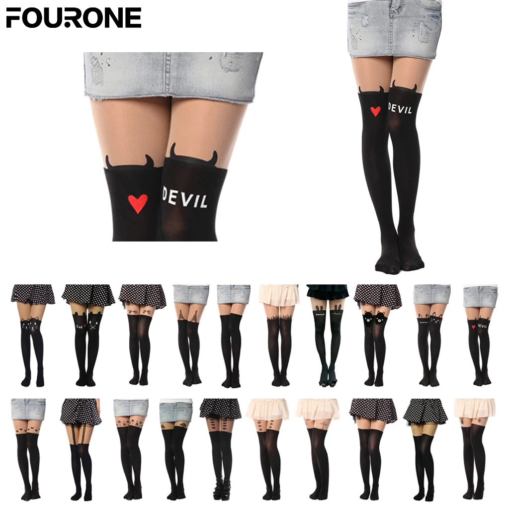 

Girls Women Stockings Tights Tattoo Cat Shape Design Pattern Printed Pantyhose Sheer Pantyhose Mock