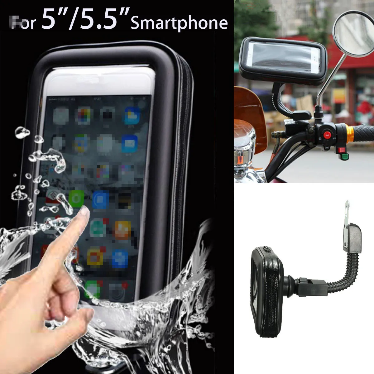 1 Set Waterproof Motorcycle Phone Bag Mirror Mount Phone