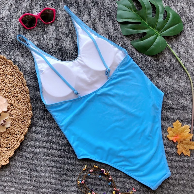 

2019 New May Summer One Piece Swimsuit Blue Flamingo Bikini Women Girls Push Up Thong Swiming Sports Beach Swimwear Bodysuit