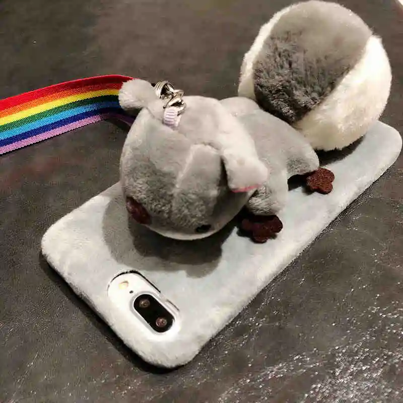 

Squirrel Fur Case For Iphone 11 Pro Max 11 Pro XS 8plus 7 6s plush Cute Fluffy Cover Phone Case For iphoneXR XS MAX SE 5S Carton