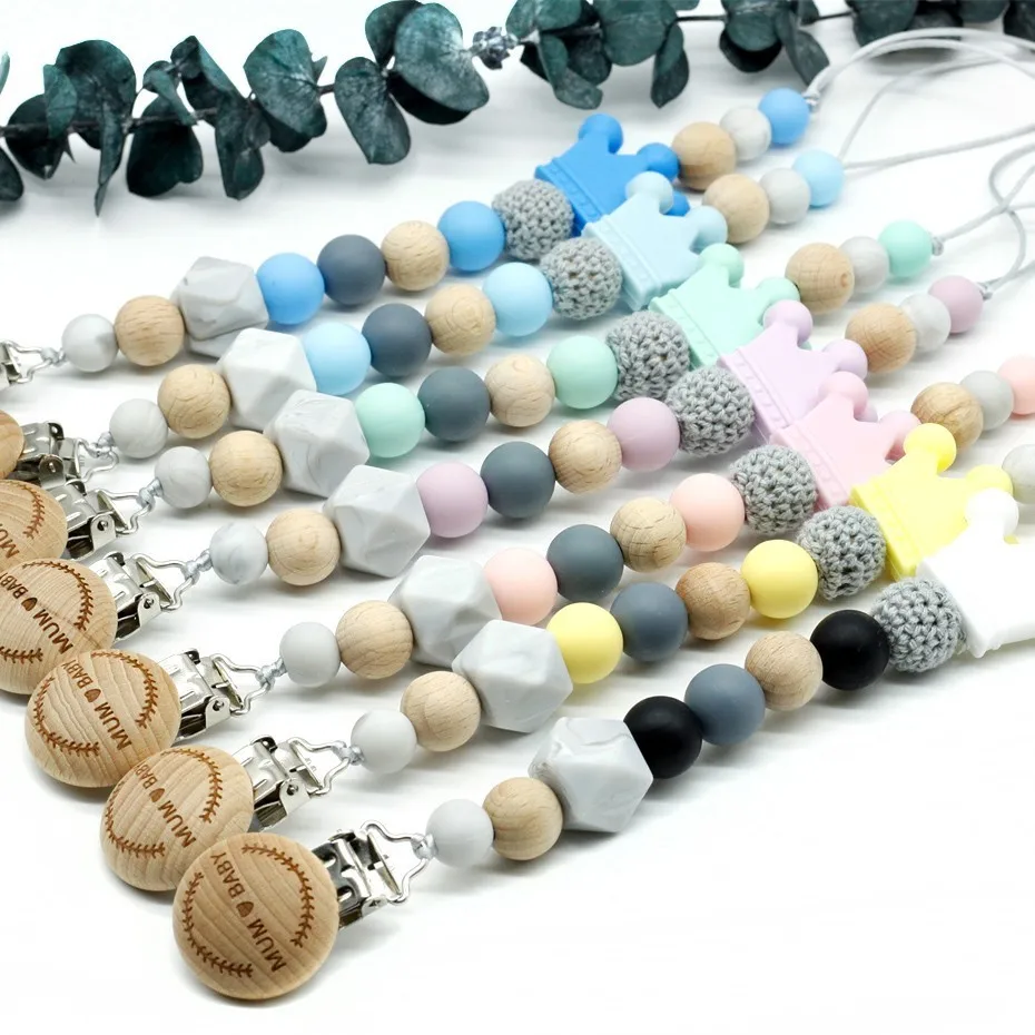 

7 Color Silicone A Lovely Crown Baby Pacifier Clip Teether Chew Toy Dummy Chain Clip Baby Supplies Handmade Christmas Gifts