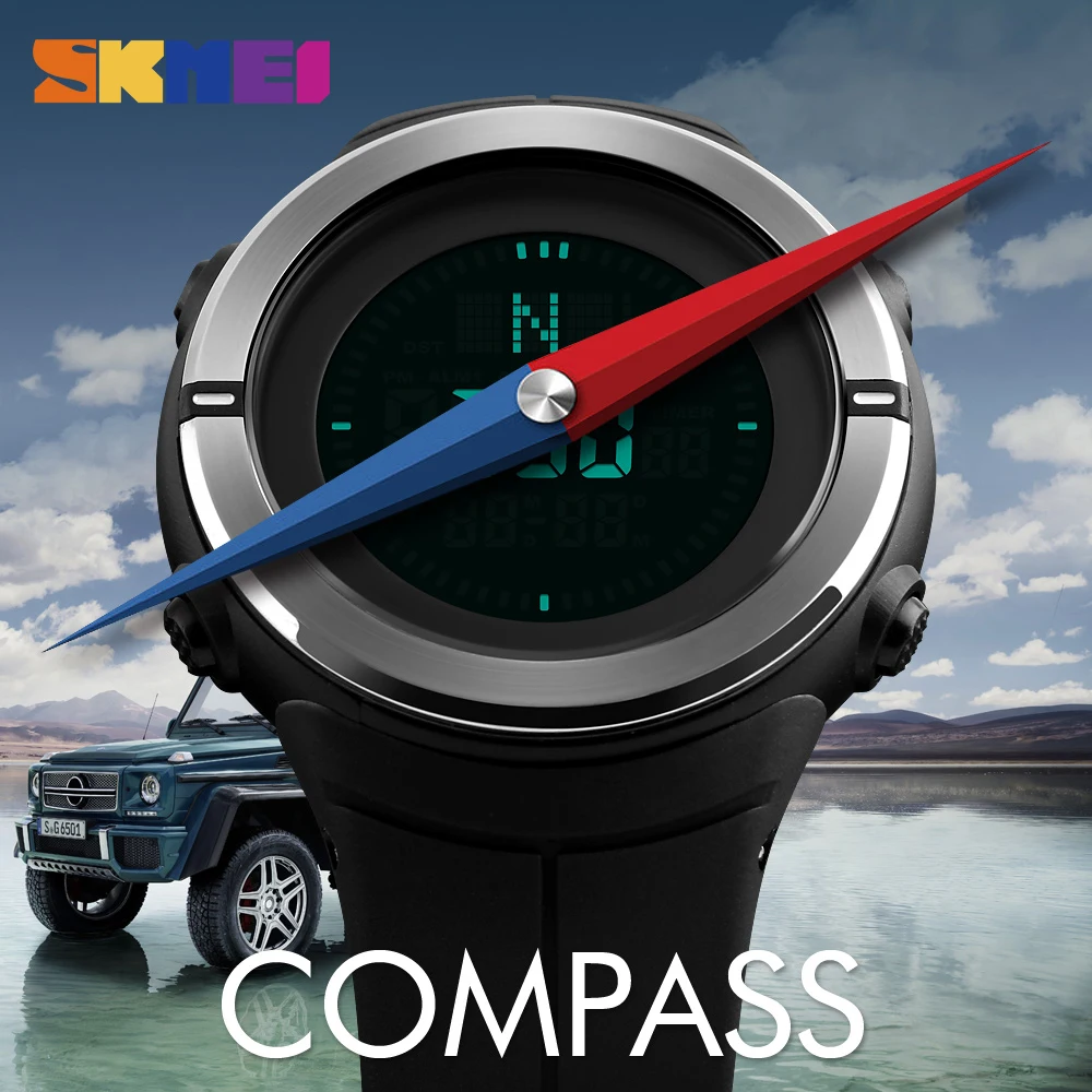 SKMEI Outdoor Sport Digital Men Watch Water Resistant Countdown World Time Wristwatches Summer Time Alarm Calendar Relogio 1294