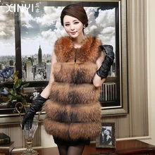 2016 Luxury Genuine Raccoon Fur Vest Waistcoat Winter Women Fur Medium-long Outerwear Coats Lady Gilet 0731