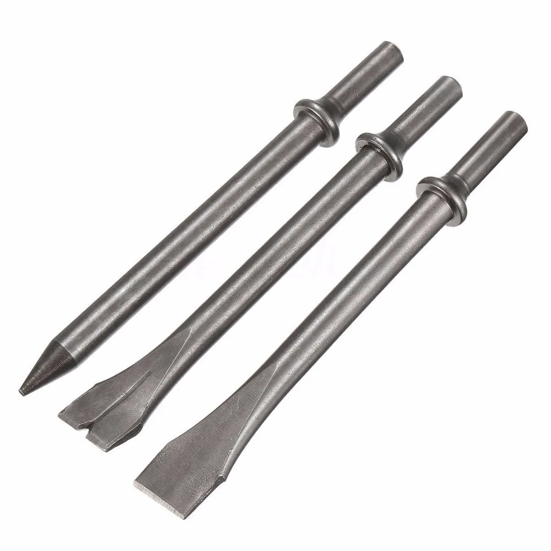 3 Pcs 7'' Length Air Hammer Punch Chipping Chisel Long Bit Set Round Bar Tool