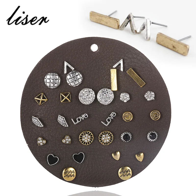 

Retro 15 Pieces / Set Woman Alloy Punk Wind Geometric Glass Wings Perforated Ears Creative Ring Set Gold Earrings Set