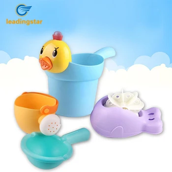 

RCtown 4pcs Beach Toys Set, Kids Bath Toys Spoon Kettle Duck Bailer Shark Waterwheel - Color Random zk30