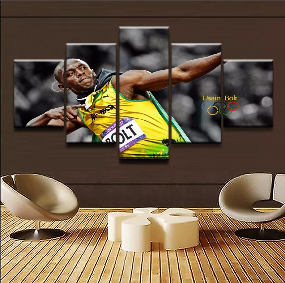 Модульная Спортивная картина Usain Bolt 5 шт. современное домашнее украшение на стену