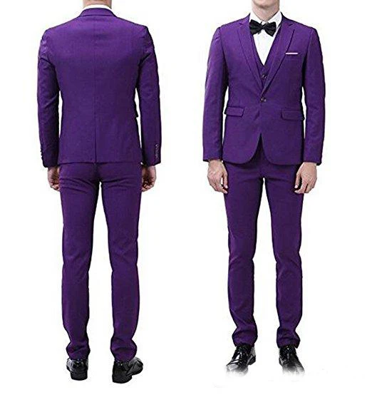 

Customize Purple Men 3 Piece Suit Wedding Tuxedos Groom Tuxedos With Notch Lapel One Button Center Vent Men Blazer
