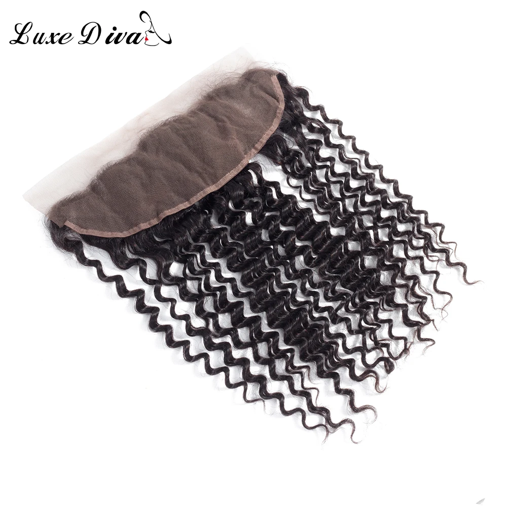 LUXEDIVA Indian Deep Wave Hair 13*4 Lace Frontal Closure With Baby Hair Non Remy Human Hair Free/Middle/Three Part Lace Closure