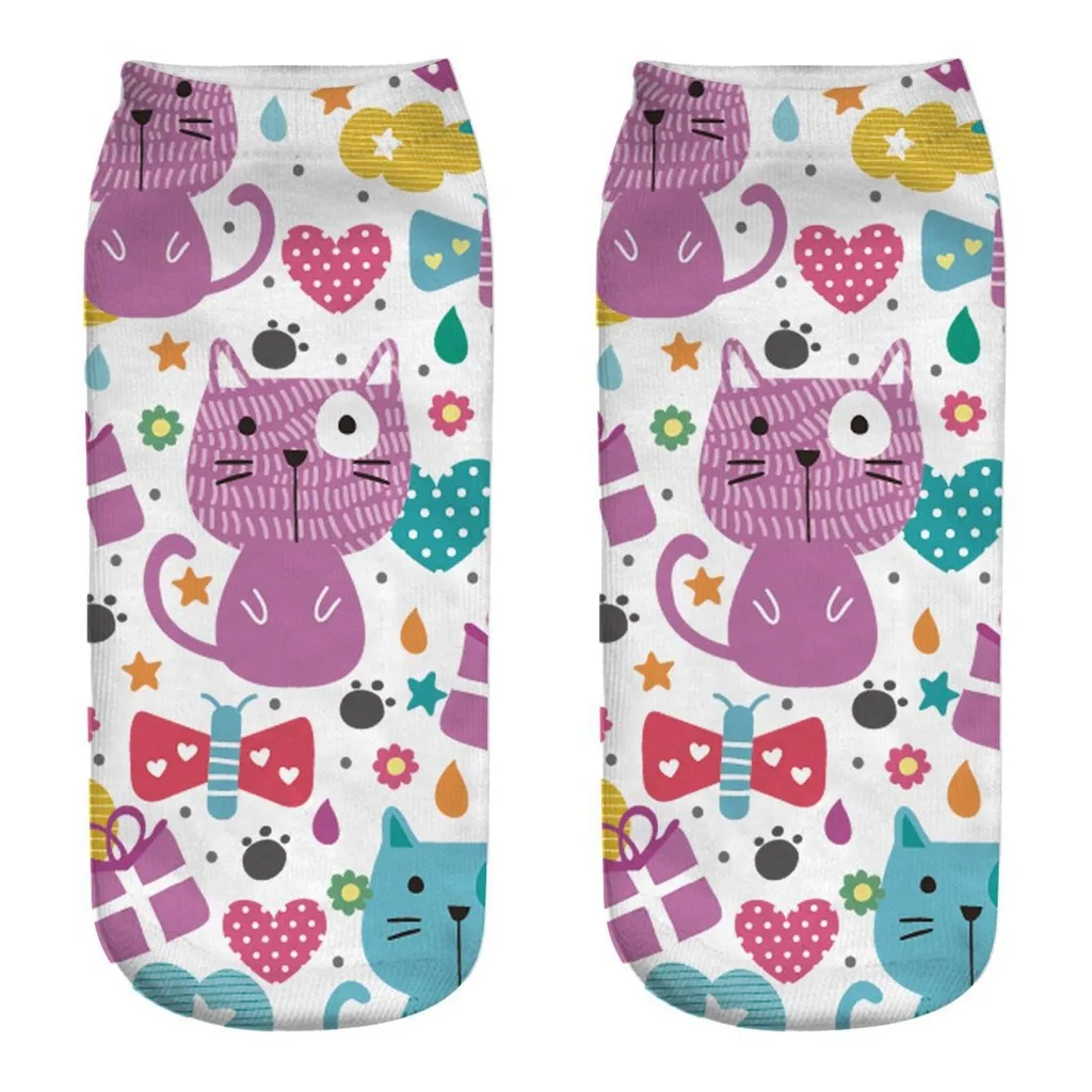 Kawaii 3D с принтами в виде кошек, уход за кожей лица модные детские гетры с рисунком кота короткие носки Meias Feminina веселое Harajuku с низкой лодыжкой с изображением персонажей мультфильмов, носки 424 W