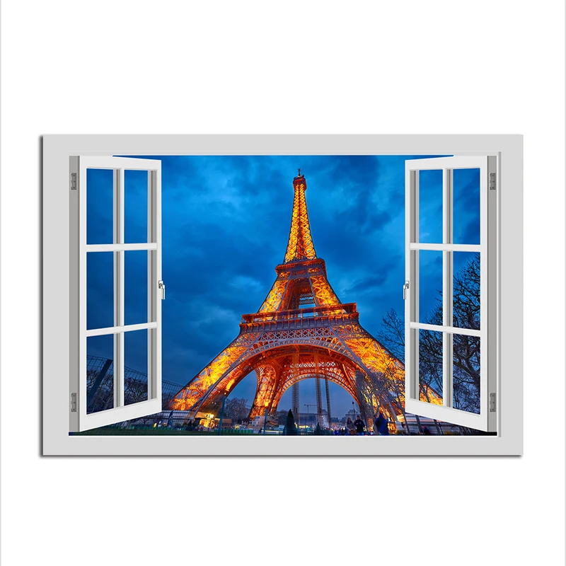 Modern 3D Window Cityscape Wall Art Beautiful City View Decorative Stickers For Kids Bedroom Living Room Decal | Дом и сад