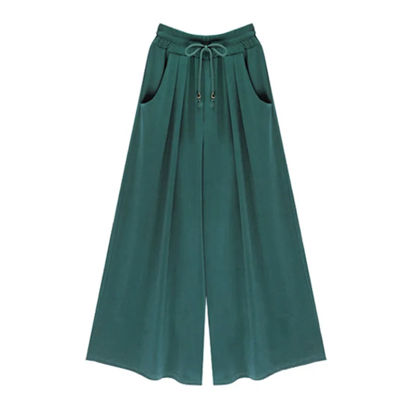Весенне-летние женские широкие брюки эластичные брюки с высокой талией модные повседневные свободные брюки длиной до щиколотки Femme, большие размеры 5XL 6XL - Цвет: 7 Dark green pants