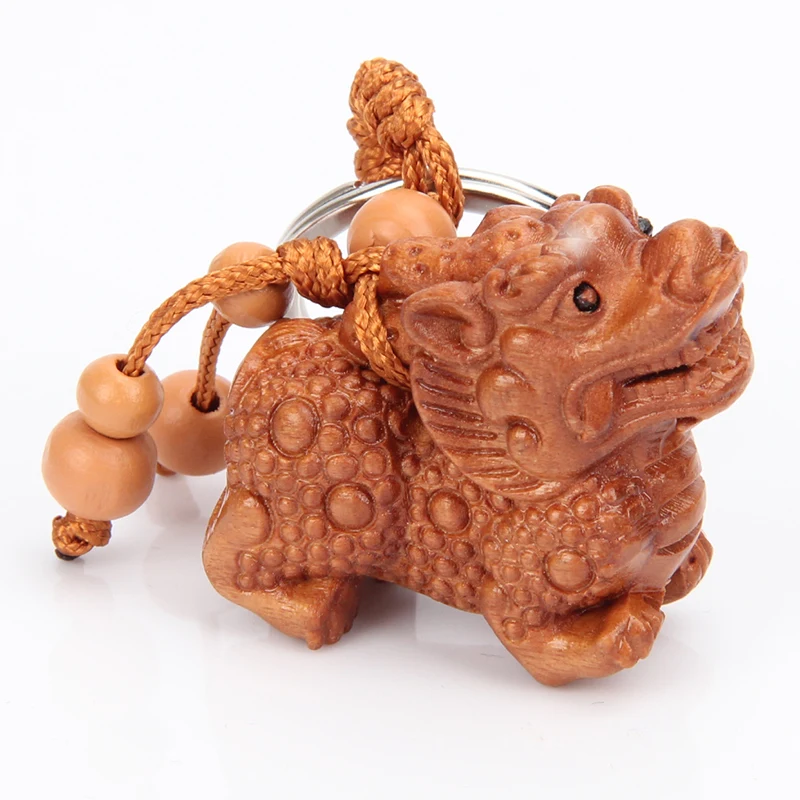 

Best Selling Wood Products Sculpture Unicorn Keychain Buddhist Feng Shui Supplies Car Key Chain Pendant Men And Women Jewelry