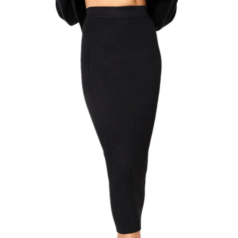 LOSSKY Knitted 2019 Autumn Bodycon Long Skirt Sexy Black White High Waist Tight Women Maxi Elegant Party Club Wear Pencil Skirts