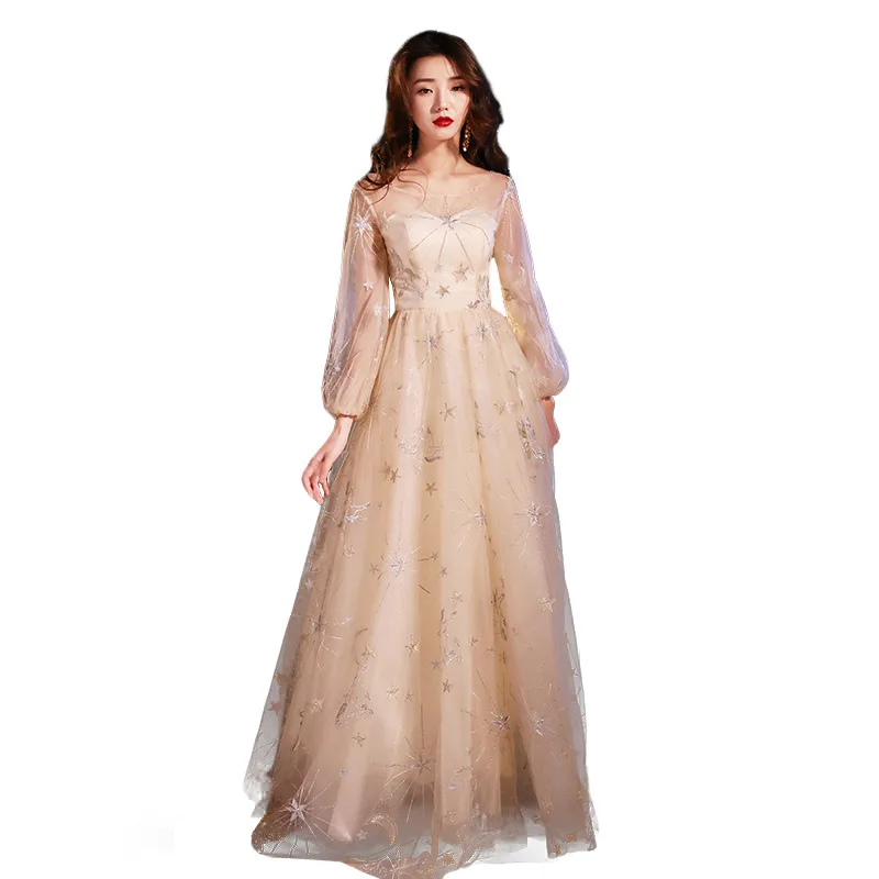 

Full Length Champagne Asian Long Dress Vestidos Chinos Oriental Qipao Evening Gowns Classic Party Dress Oversize S-XXXL