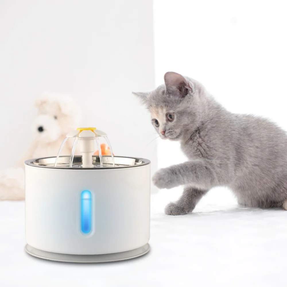 

2.4L Automatic Cat Dog Pet Bowl Drinking Water Dispenser Electric Stainless Steel Pet Drinking Fountain With LED Drink Filter