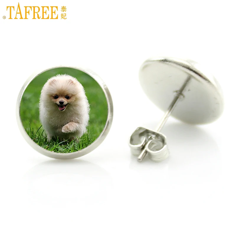 

TAFREE trendy cute dog photo jewlry lovely pet dog lover gifts fashion women glass cabochon stud earrings high quality D1296