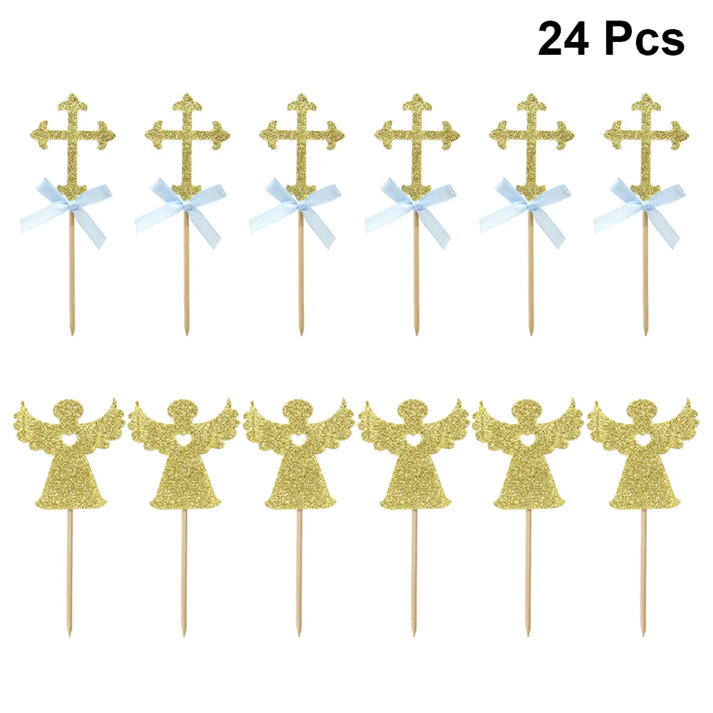 Garniture De Gateau Scintillante En Forme De Croix Et D Ange Selection De Cupcake Fournitures De Decoration Pour Fete D Anniversaire Et De Mariage 24 Pieces Aliexpress