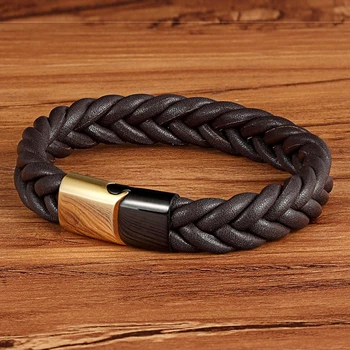 

TYO Hand Accessories Geometric Braided Jewelry Stainless Steel Buckle Clasp Genuine Leather Bracelet Color Combination Design