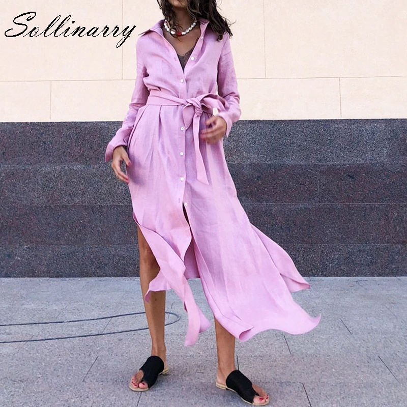 Sollinarry Trendency фиолетовый длинное платье рубашка сексуальная Разделение высокой