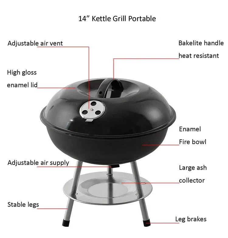 BB02GR140A 14'' classic table-top kettle grill