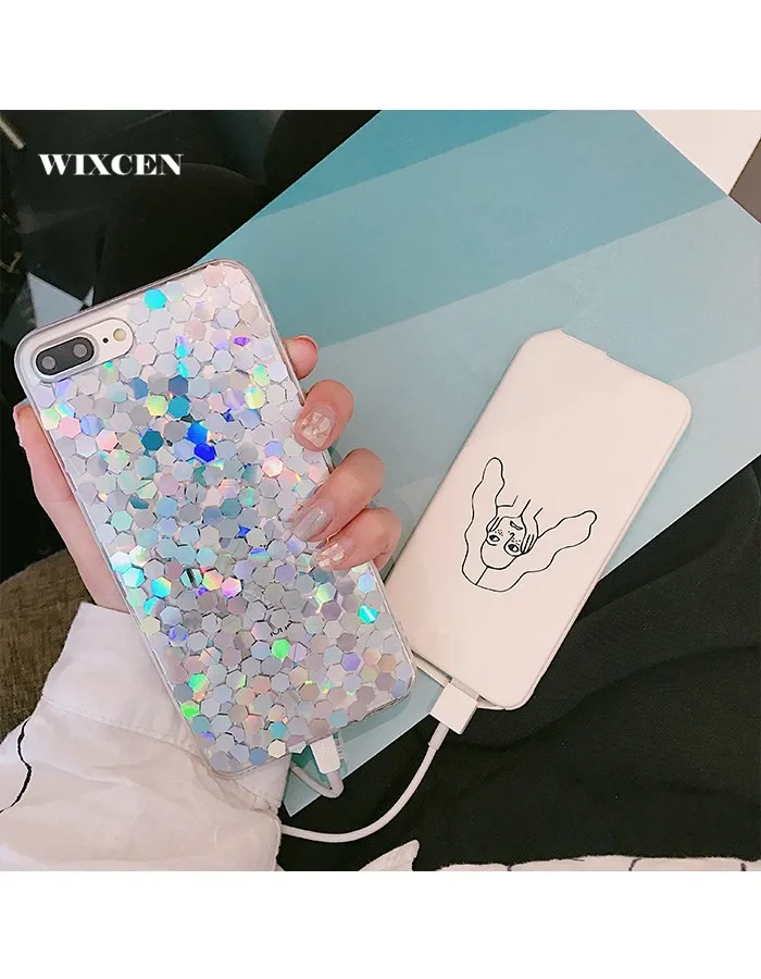 

WIXCEN Fashion Silver Laser Bling Case for Iphone 7 Case Transparent Glitter Tpu Phone Case for Iphone 6 6s 6plus 7plus Cover