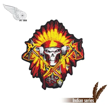 

Indian Biker Motorcycle Embroidered Iron On Back of Jacket Patch White twill fabric Free Shipping DIY customized Eco-Friendly