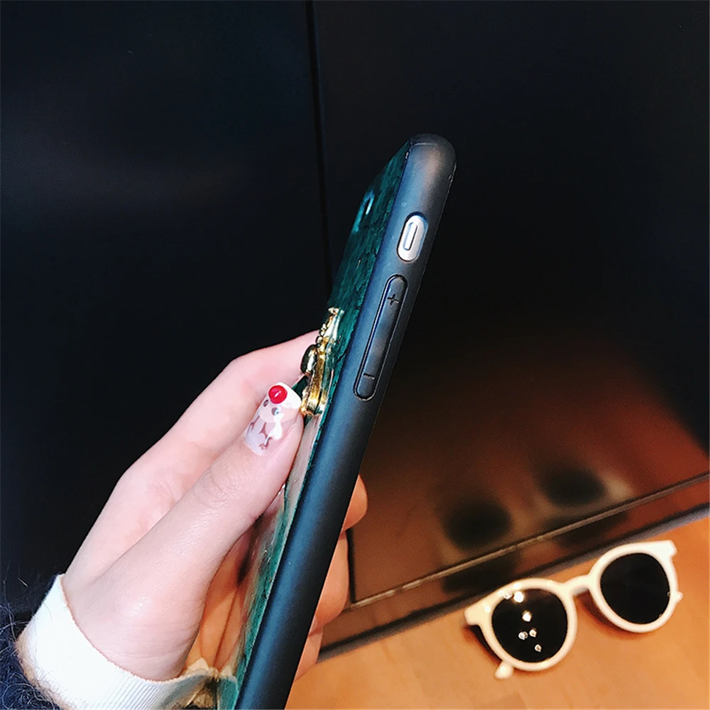 Luxury Green Diamond Crack Marble Phone Case For iphone 7 8 6 6s Plus Bee With Wing Funda cover for iphone XS MAX XR X back   (10)