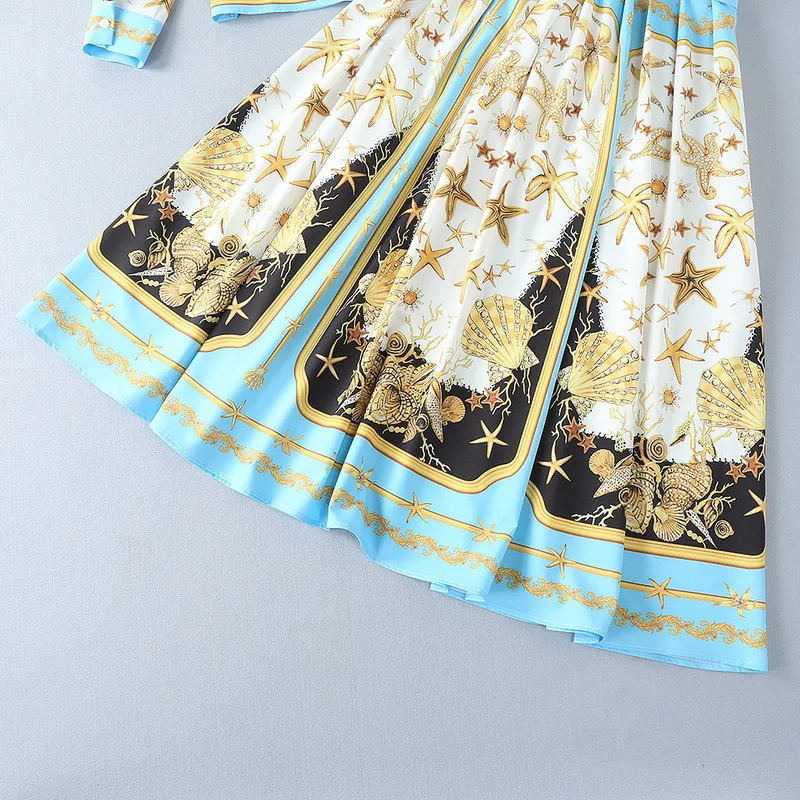 MoaaYina модный дизайнерский комплект для подиума, весенний женский комплект с принтом в виде морской звезды, лента, Повседневная Праздничная рубашка+ пляжная плиссированная юбка, комплект
