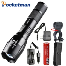 7200 Lumens 5-Mode CREE T6 LED Flashlight with charger Zoomable rechargeable Focus Light Torch Lantern by 1*18650 or 3*AAA