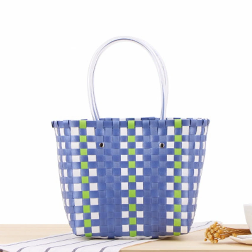  Japanese and Korean style striped handkerchief basket bag colorful waterproof holiday beach woven b