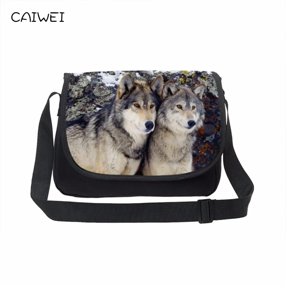 Large Canvas Messenger Bags Cool Wolf Men's Crossbody Bag Animal Print