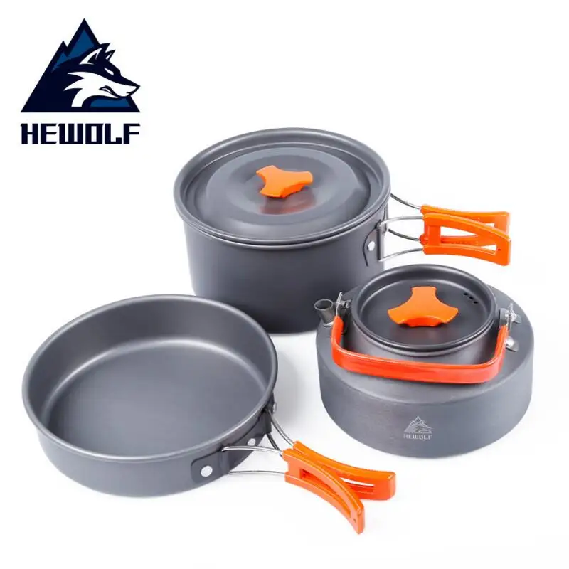 baratas Hewolf ao ar livre chaleira pote acampamento panelas De Alumínio utensílios de mesa dobrável picnic camping cooking set picnic equipamentos de trekking