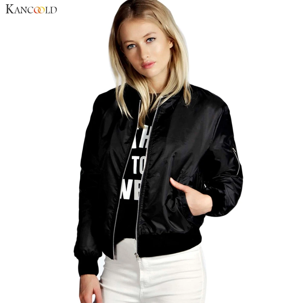 

Trendy New Fashion Women Slim Biker Motorcycle Soft Zipper Bomber Coat Long Sleeve Stand Collar Exercise Jacket Junn30