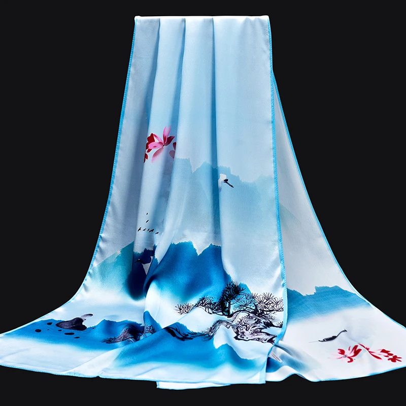 

100% Real Natural Silk Scarf For Women Shawls Wraps Print Hangzhou Pure Silk Long Scarves Headscarf Foulard Femme Elegant