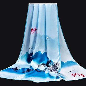 

100% Real Natural Silk Scarf For Women Shawls Wraps Print Hangzhou Pure Silk Long Scarves Headscarf Foulard Femme Elegant